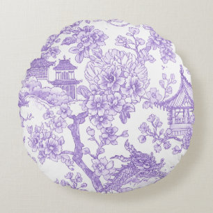 Coussins Ronds Toile de chinoiserie violette dragon fleur de ceri