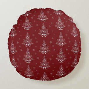 Coussins Ronds Toile De Jouy Coquette Rouge Feuillage de Noël