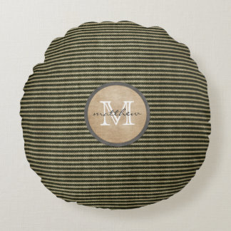 Coussins Ronds Toile de jute noire vintage de monogramme de motif