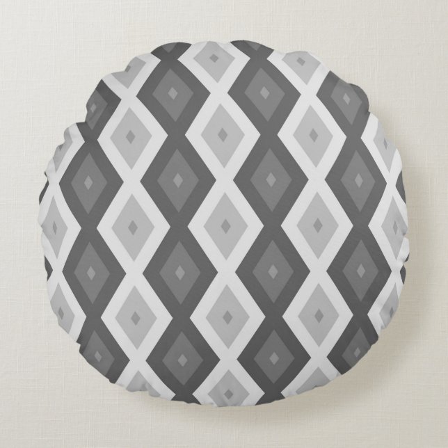 Coussins Ronds Tons de motif de diamant gris (Devant)