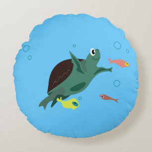 Coussins Ronds Tortue de mer mignonne sous l'art marin