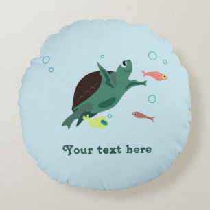 Coussins Ronds Tortue de mer mignonne sous l'art marin