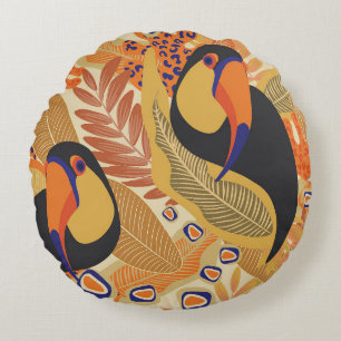 Coussins Ronds Toucans sur branches, motif tropical sans soudure.