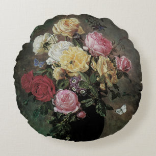 Coussins Ronds Toujours la vie avec des fleurs dans Vase par Olaf
