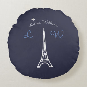 Coussins Ronds Tour Eiffel Paris avec nom et initiales