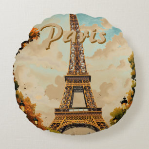 Coussins Ronds Tour Eiffel Paris Voyage Style Rétro Art Vintage