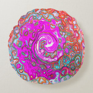Coussins Ronds Tourbillon Abstrait Rétro Groovy Violet et Orange