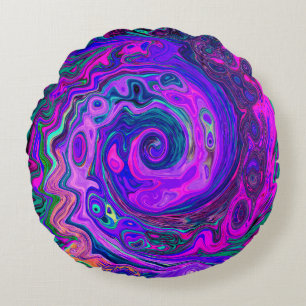 Coussins Ronds Tourbillon Abstrait Rétro Magenta et Violet