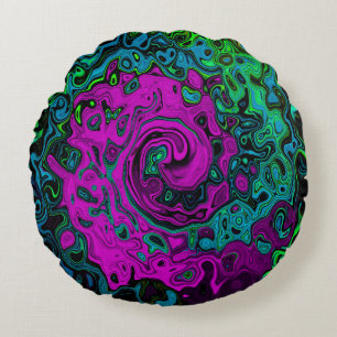 Coussins Ronds Tourbillon d'art liquide groovy abstrait magenta g