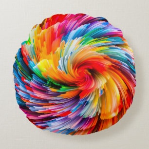 Coussins Ronds Tourbillon Moderne Abstrait Arc-en-Ciel Vibrant