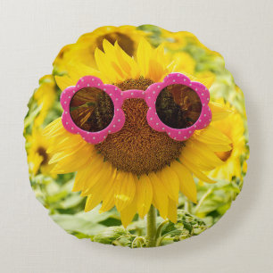 Coussins Ronds Tournesol avec lunettes de soleil
