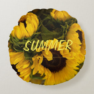 Coussins Ronds Tournesol doré chaud personnalisé