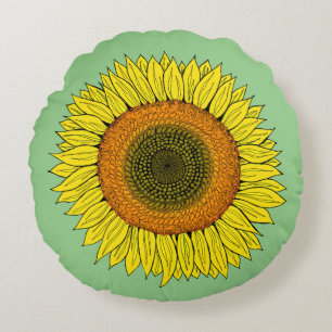 Coussins Ronds Tournesol Ensoleillé Été Dessiné à la Main