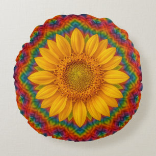 Coussins Ronds Tournesol Kaléidoscope