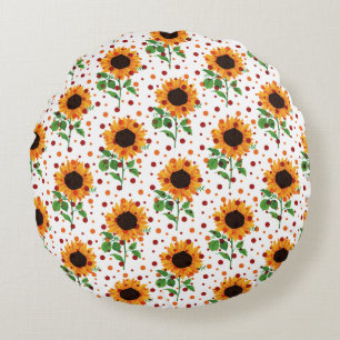 Coussins Ronds Tournesol lumineux & Motif floral estival à pois