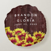 Coussins Ronds Tournesols d'automne rustiques sur mariage de clôt (Dos)