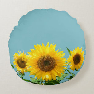 Coussins Ronds Tournesols sur turquoise sarcelle claire