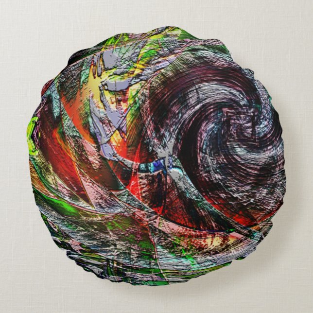 Coussins Ronds Trace de ruines numériques sur dégradé rouge à jau (Dos)