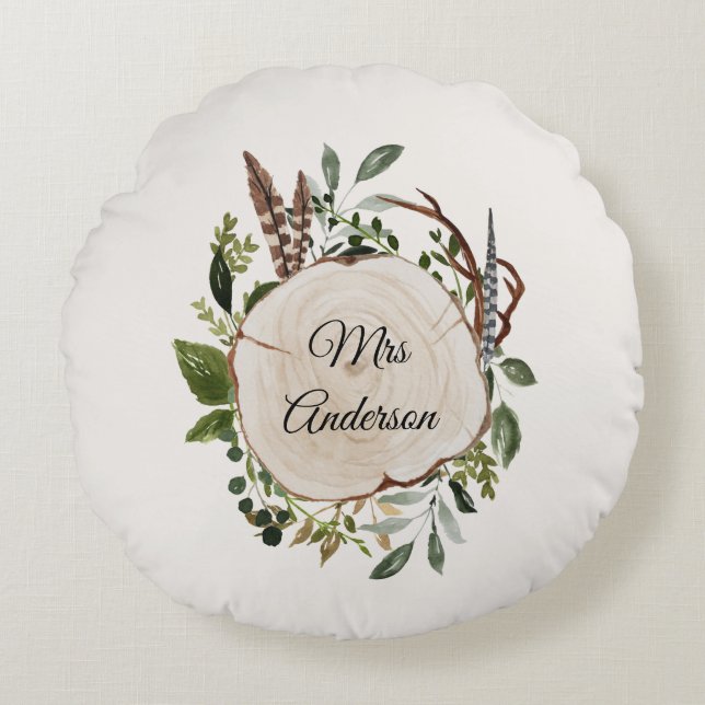 Coussins Ronds tranche de bois de craie rustique (Devant)