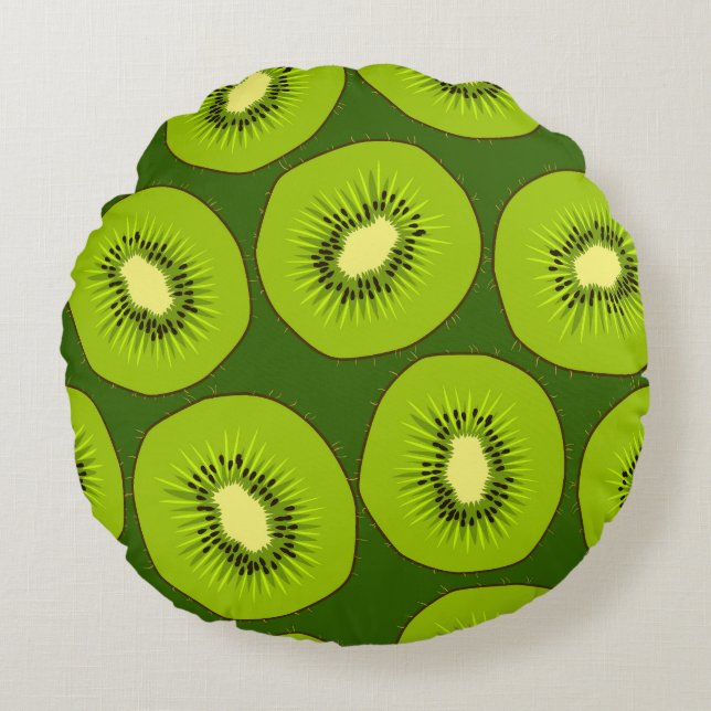 Coussins Ronds Tranches de fruits Kiwi : vert foncé. (Devant)