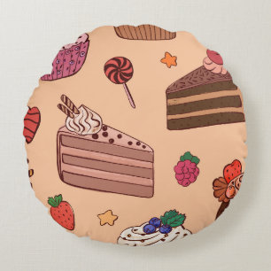 Coussins Ronds Tranches de gâteau décadent et motif de boulangeri