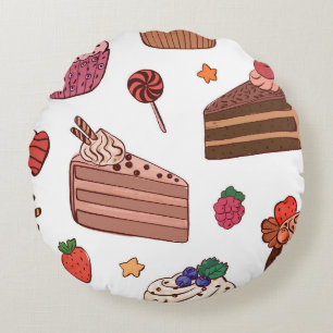 Coussins Ronds Tranches de gâteau décadent et motif de boulangeri