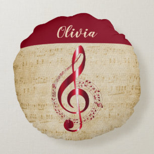 Coussins Ronds Treble Clef musique Vintage