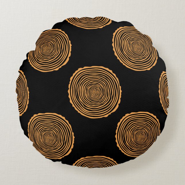 Coussins Ronds Tree Rings Seamless Pattern. Saw cut tree trunk ba (Devant)