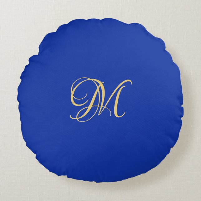 Coussins Ronds Trendy Elegant Solid Royal Blue Name Monogram (Devant)