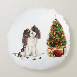 Coussins Ronds Tri-Color King Charles Spaniel Drôle chien de Noël