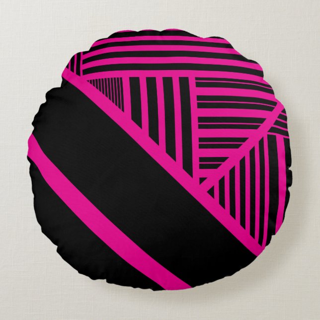 Coussins Ronds Triangle en Magenta et Noir (Devant)