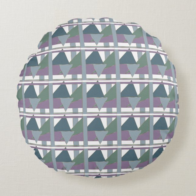 Coussins Ronds Triangle géométrique Motif bleu violet vert (Devant)