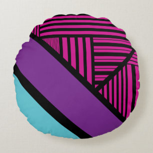 Coussins Ronds Triangle - rose, pourpre, bleu et noir
