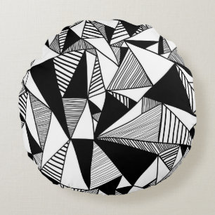 Coussins Ronds Triangles De Mosaïque, Texture Blanc Noir.