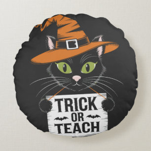 Coussins Ronds Trick or Teach Halloween Chat - Prof drôle