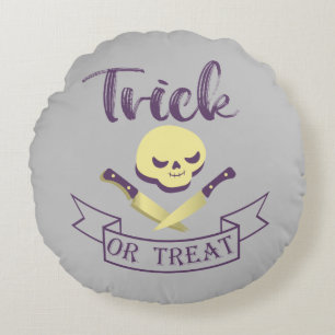 Coussins Ronds Trick or treat crâne os croisés ruban Halloween T