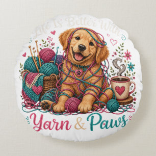 Coussins Ronds Tricot & Pattes Retriever doré tricot et crochet D