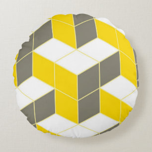 Coussins Ronds Trident cubique isométrique gris et jaune sans joi