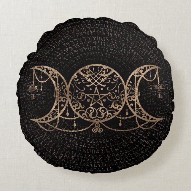 Coussins Ronds Triple Moon - Triple Goddess Gold and black (Devant)