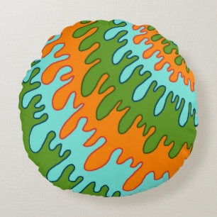 Coussins Ronds Trippy Green Orange Liquid Dripe Motif Y2K