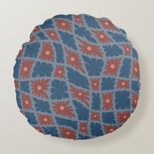 Coussins Ronds Trippy super 60s Flower Checks Blue Red