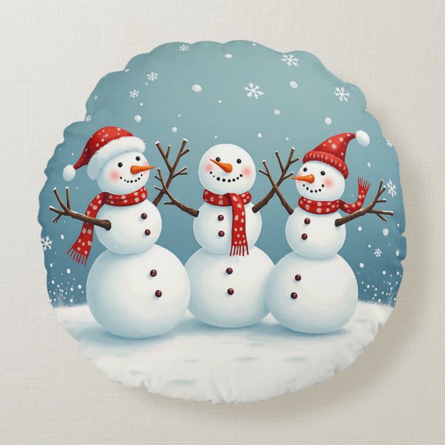 Coussins Ronds Trois joyeuses neiges de Noël (Devant)