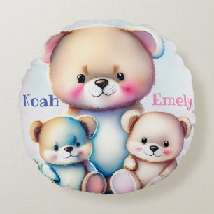 Coussins Ronds trois ours - aquarelle pour enfants
