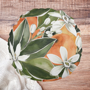 Coussins Ronds Tropcal Orange & Flowers Watercolor Pattern