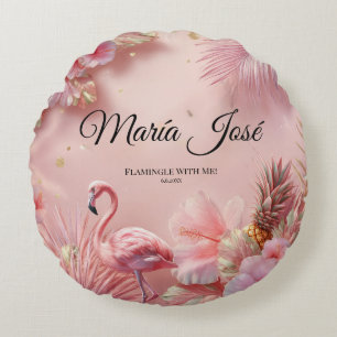 Coussins Ronds Tropical Flamingo Quinceañera personnalisé
