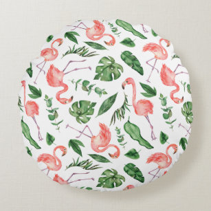 Coussins Ronds Tropical Pink Flamingo Pattern v2