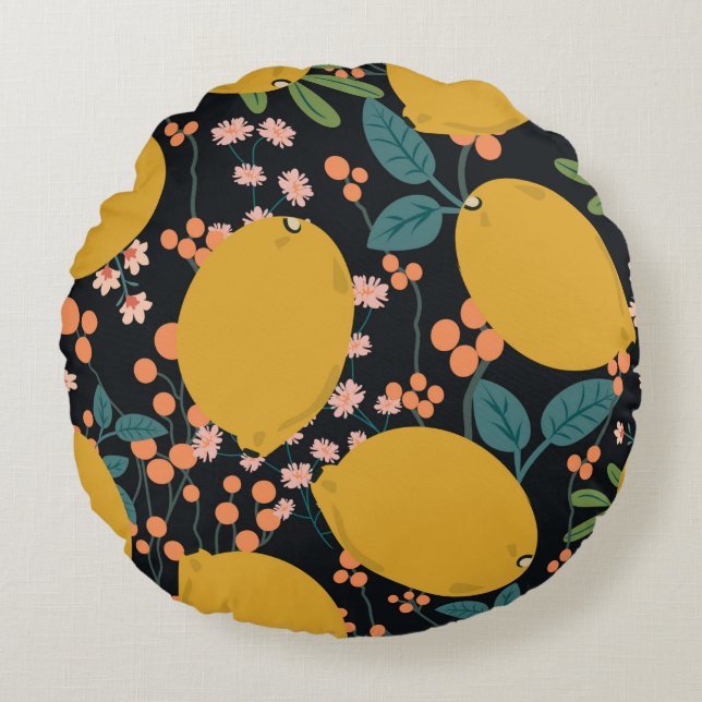Coussins Ronds Tropical summer fruit seamless pattern. Citrus tre (Devant)