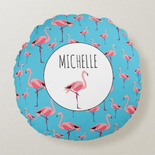 Coussins Ronds Tropical Summer Pink Flamingo Pattern