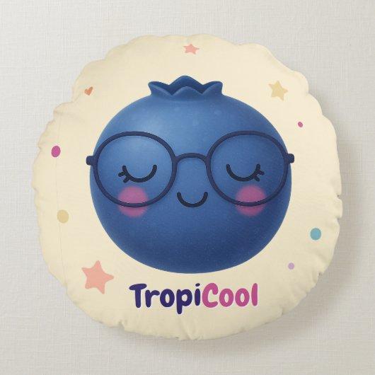Coussins Ronds TropiCool Blueberry - Fruit Kawaii rond (Devant)