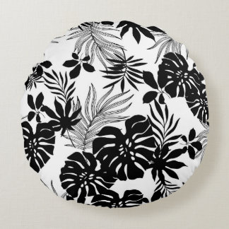 Coussins Ronds Tropiques Noires et Blancs : Nature Silhouettée